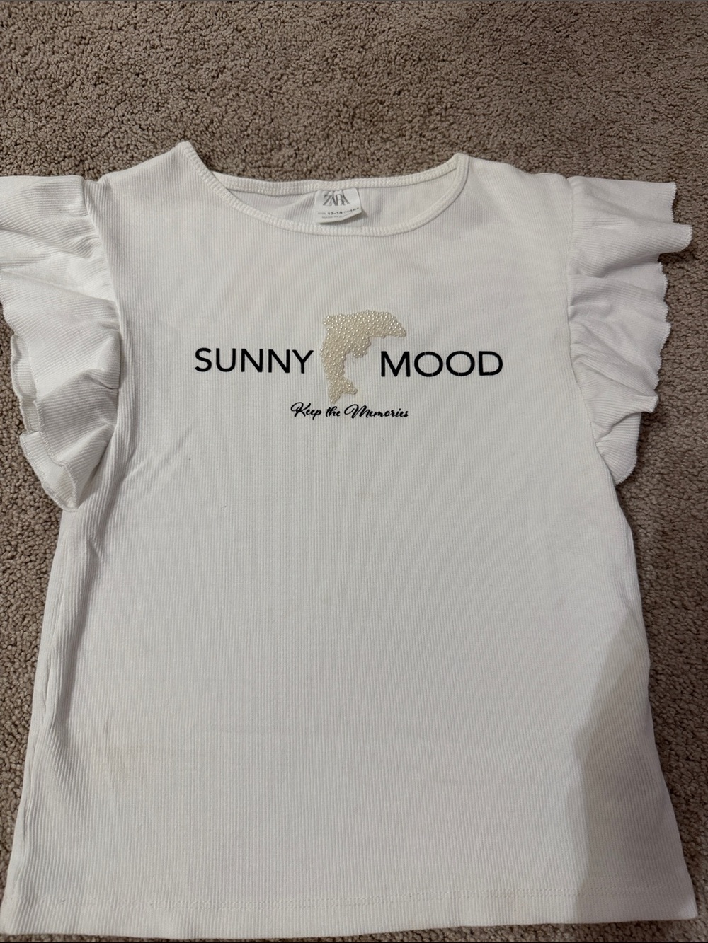 Zara White Ribbed Tee with Label Detail